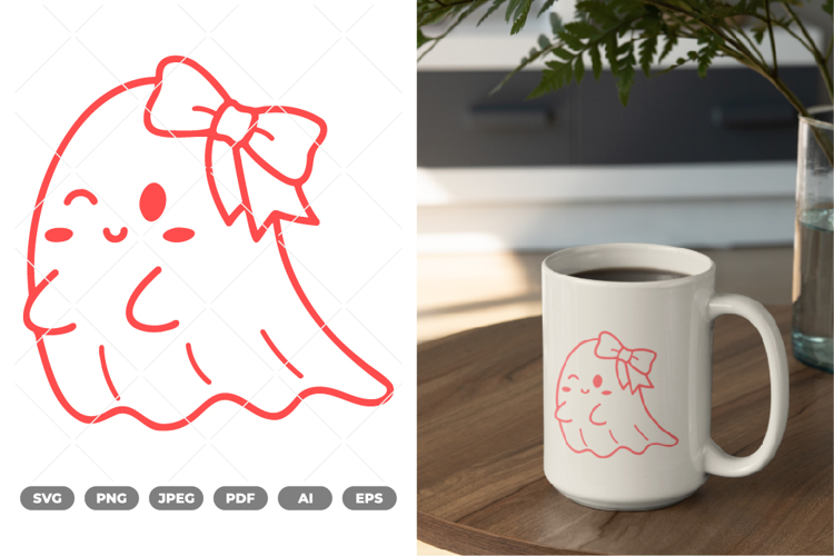 Cute Ghost with Bow SVG   Clipart