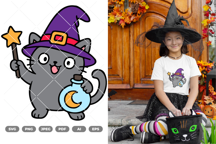 Witch Cat Colored SVG & Clipart