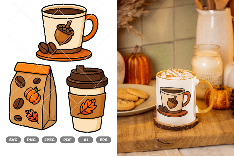 Fall Coffee Lover Colored SVG & Clipart