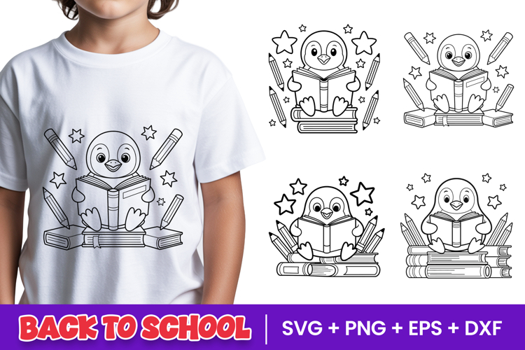 Cute Reading Penguin School SVG PNG