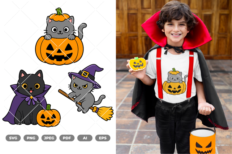 Cat and Pumpkin Colored SVG & Clipart