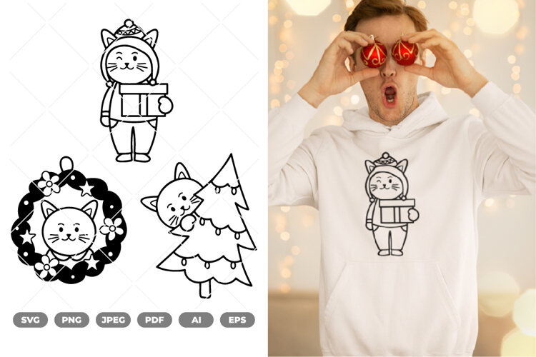 Christmas Cat SVG & Clipart example image 1