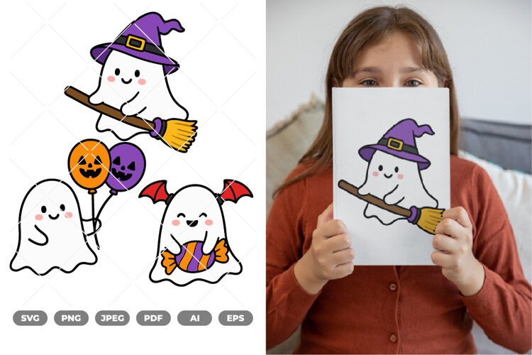 Cute Ghost Colored SVG & Clipart example image 1