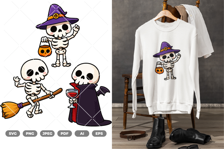 Cute Skeleton Colored SVG & Clipart