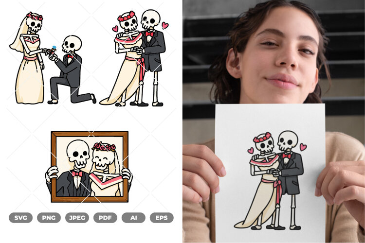 Marriage Skull Colored SVG & Clipart example image 1