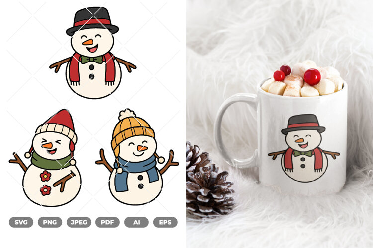 Happy Snowman Colored SVG & Clipart example image 1