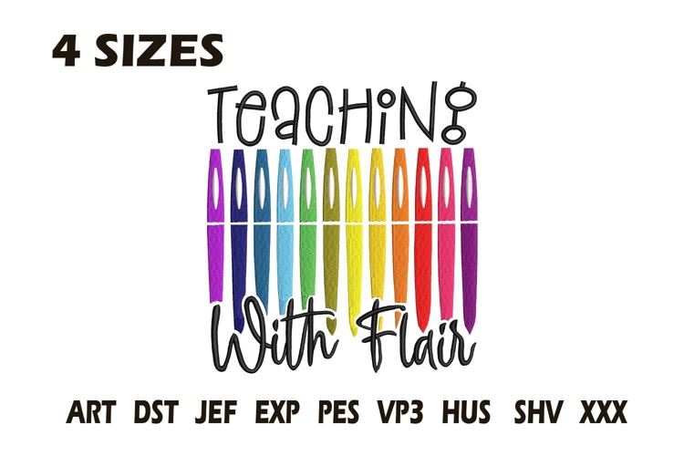 Teaching With Flair Embroidery Design | Rainbow Teacher Gift