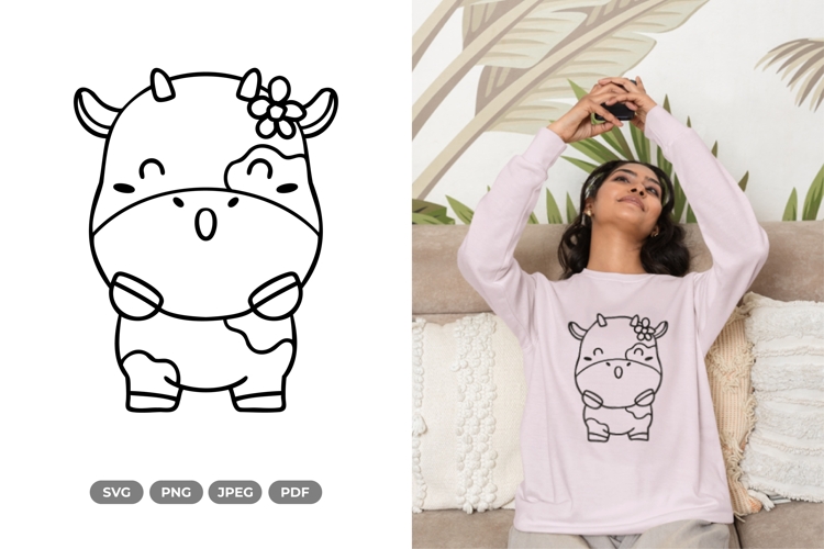 Kawaii Cow SVG & Clipart - Doodle Animal