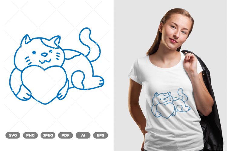 Cat and Heart SVG   Clipart