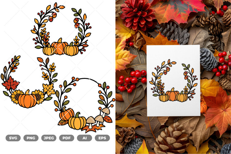 Fall Harvest Wreath Colored SVG & Clipart example image 1