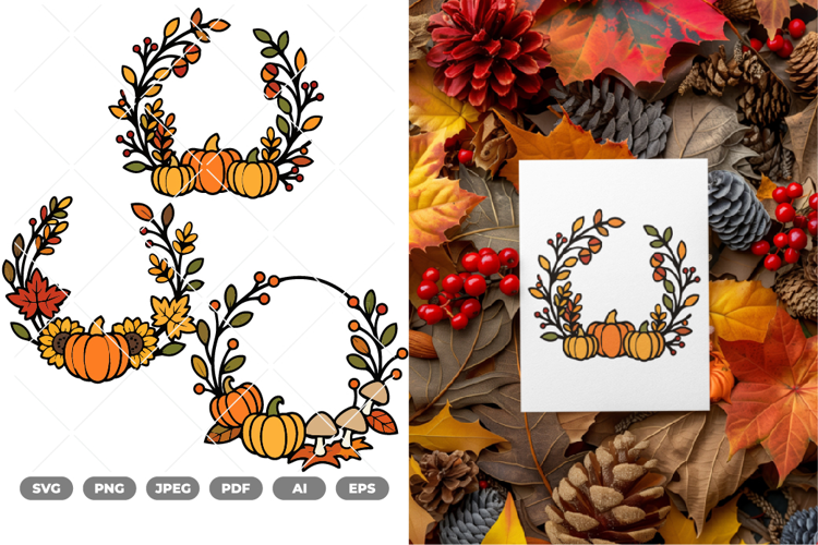 Fall Harvest Wreath Colored SVG & Clipart