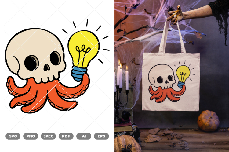 Skull Octopus Colored SVG   Clipart