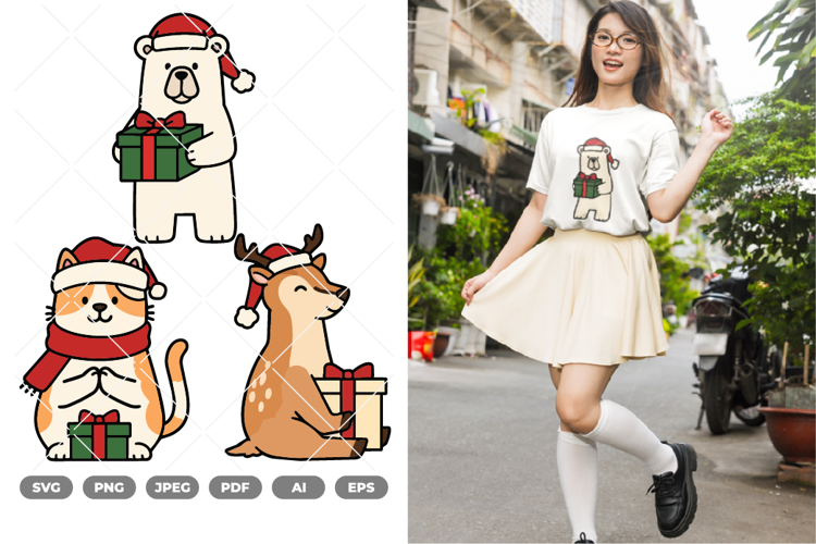 Christmas Gift Animal Colored SVG & Clipart