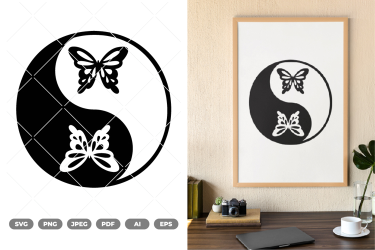 Yin & Yang Butterflies SVG & Clipart