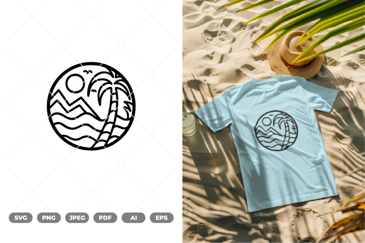 Beach Scene Outline SVG & Clipart