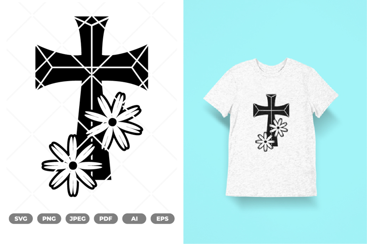 Floral Cross SVG & Clipart example image 1