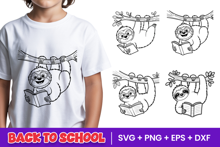 Cute Reading Sloth School SVG PNG