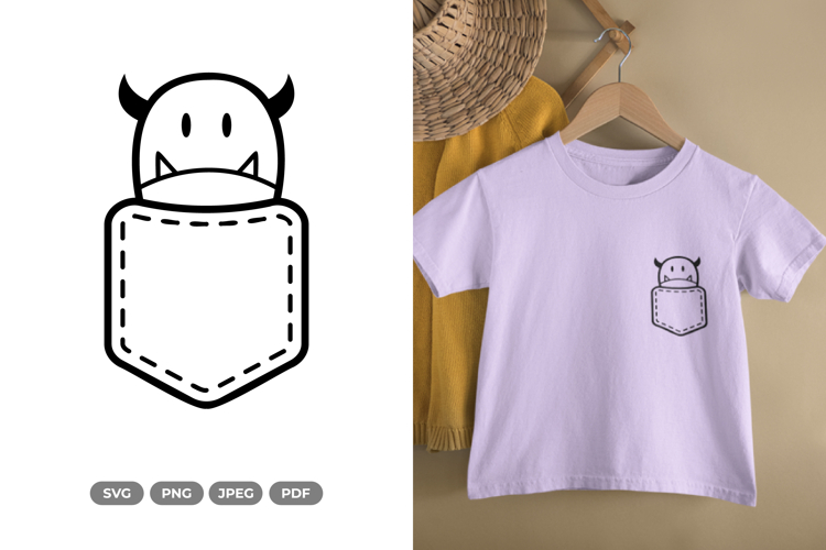 Kawaii Monster on Pocket SVG & Clipart
