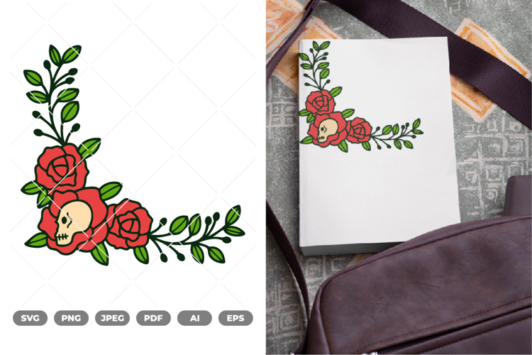 Skull Floral Corner Colored SVG & Clipart