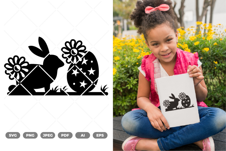Spring Bunny Silhouette SVG & Clipart example image 1
