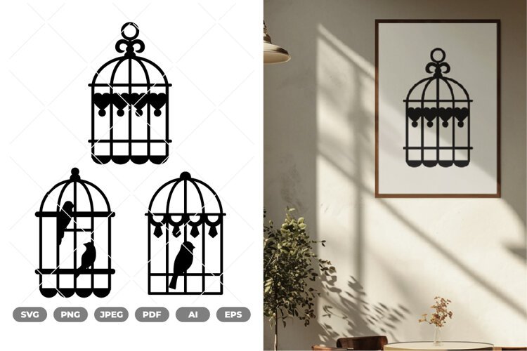 Bird in Cage SVG & Clipart example image 1
