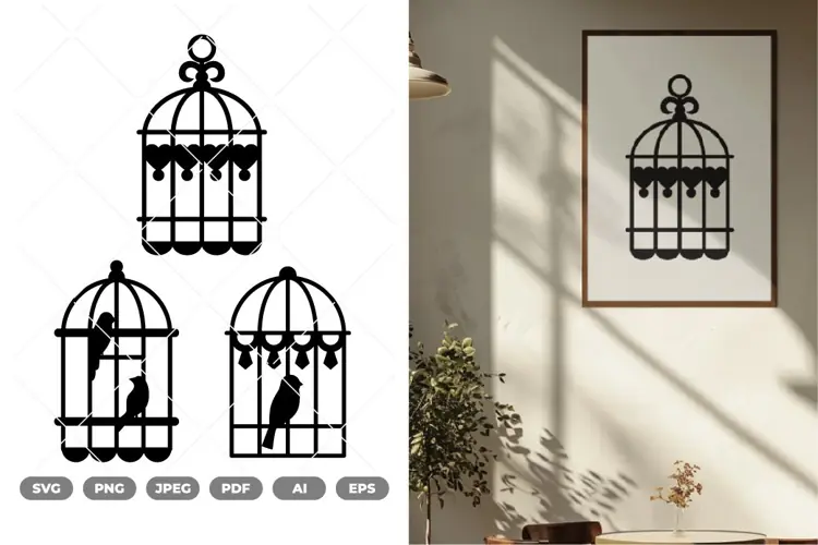 Bird in Cage SVG & Clipart