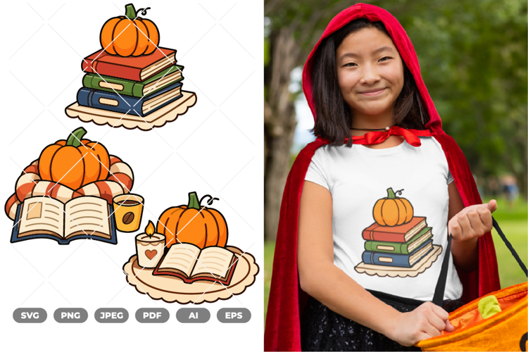 Book & Pumpkin Colored SVG & Clipart