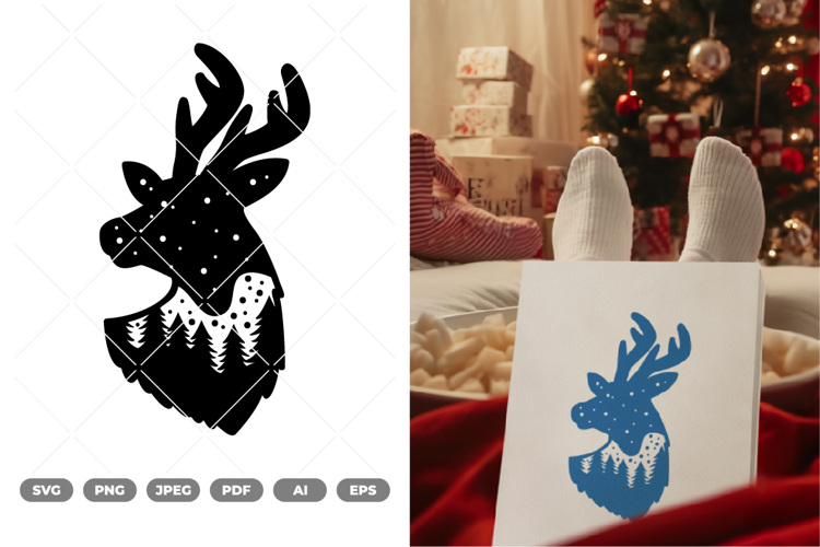 Winter Reindeer Scene SVG & Clipart