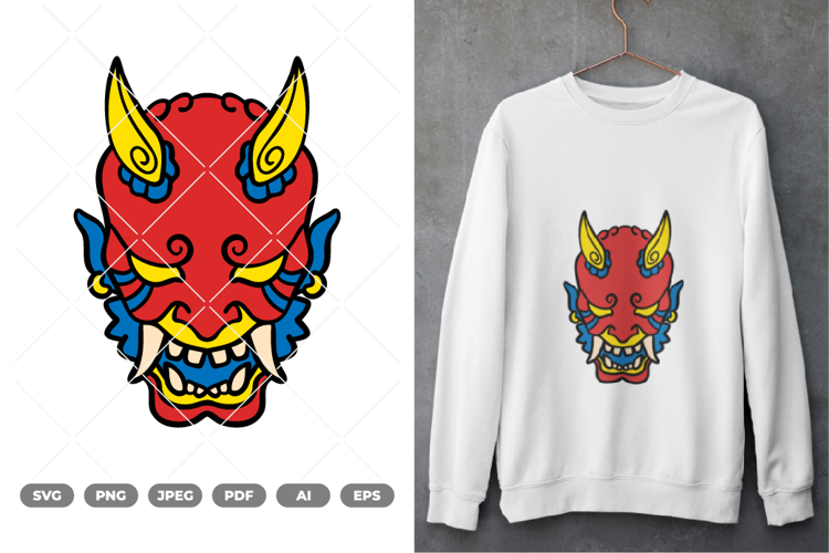 Oni Mask Colored SVG & Clipart