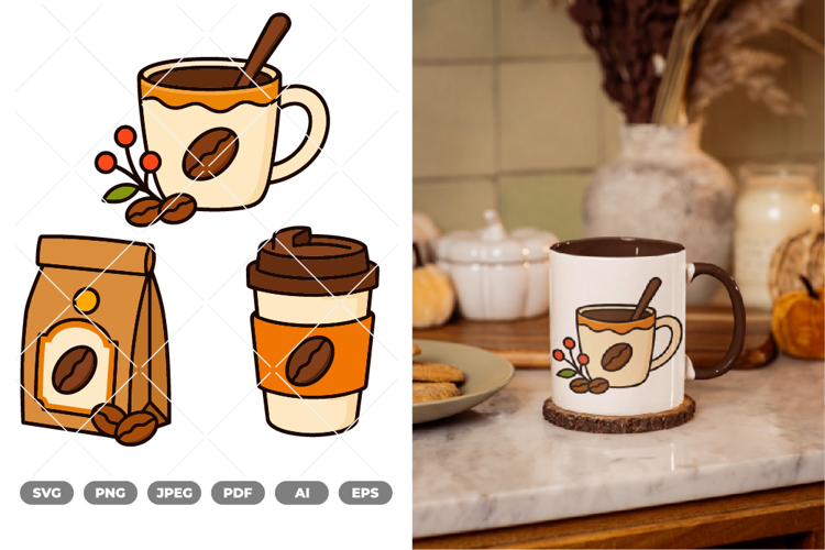 Fall Coffee Lover Colored SVG & Clipart