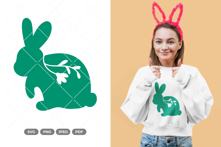 Floral Easter Bunny Silhouette SVG & Clipart