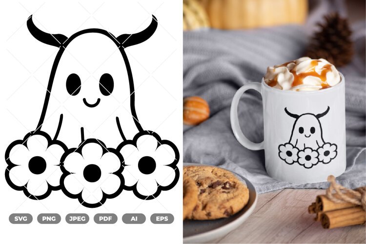Floral Ghost SVG & Clipart example image 1