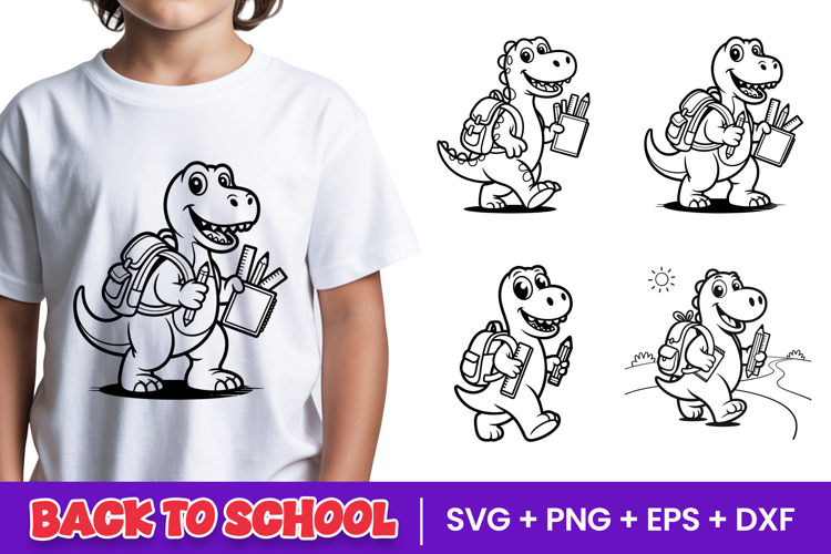 Cute School Dinosaur Student SVG PNG