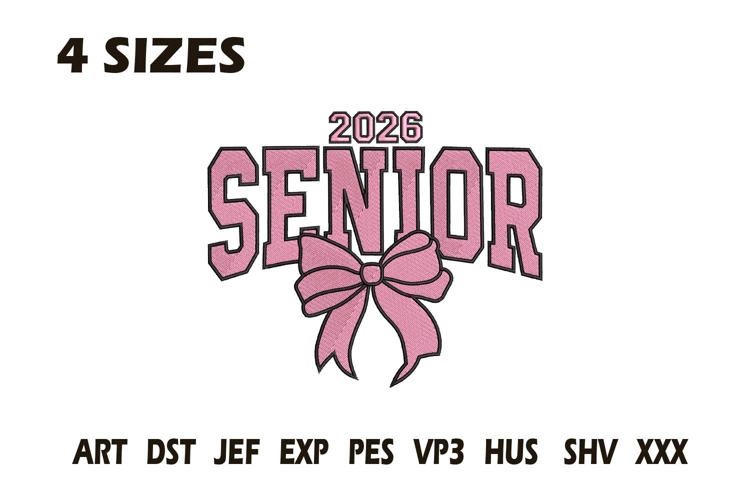 Senior 2026 Bow Graduation Embroidery Design