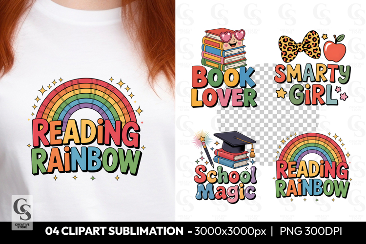 Reading Rainbow Clipart Sublimation PNG