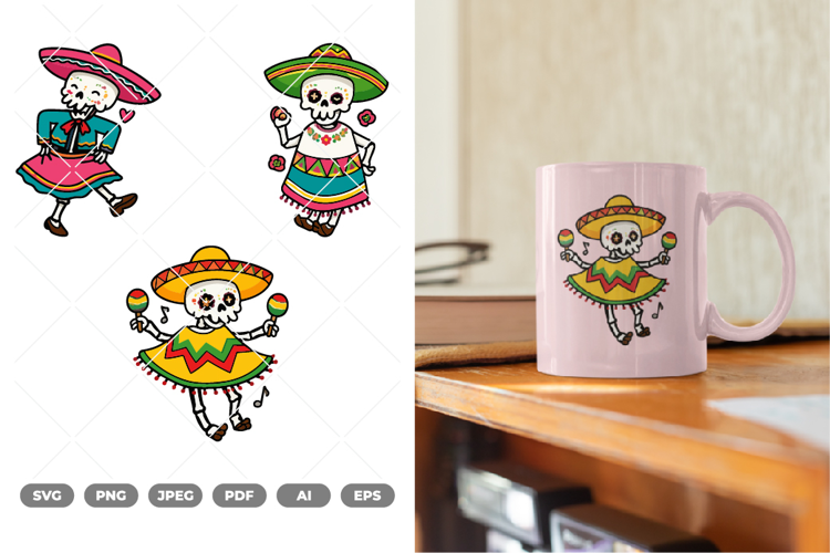 Mariachi Skull Colored SVG & Clipart