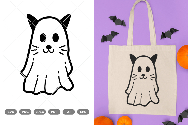 Kawaii Cat Ghost SVG & Clipart