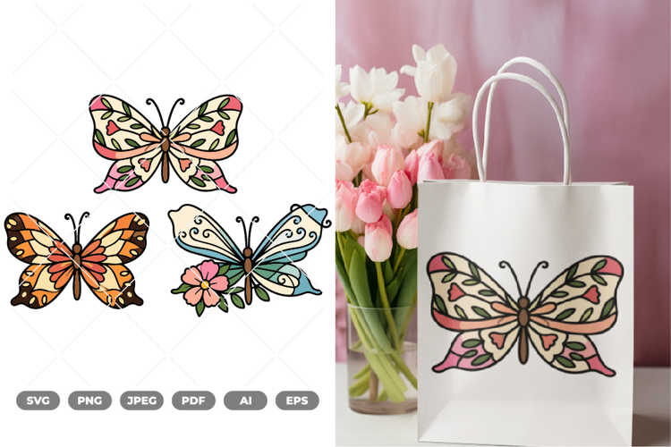 Flower and Butterfly Colored SVG & Clipart