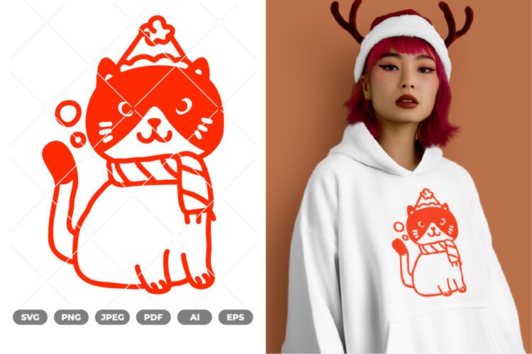 Christmas Cat SVG & Clipart example image 1