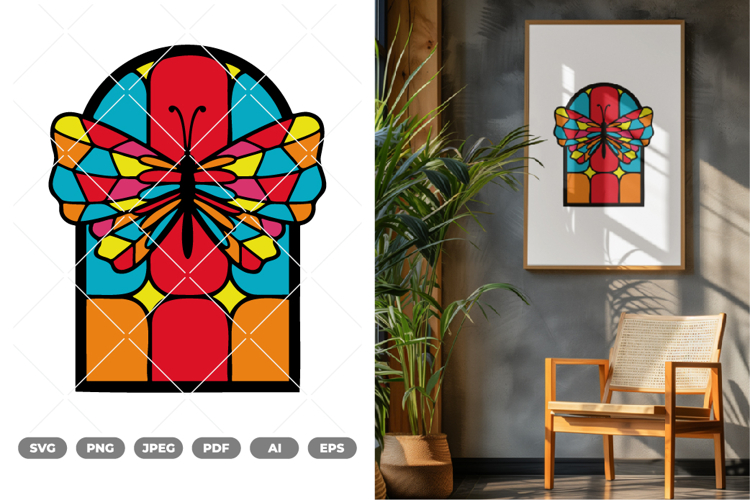 Butterfly Stained Glass Colored SVG & Clipart
