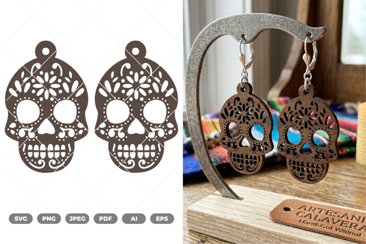 Sugar Skull Earrings SVG & Clipart example image 1