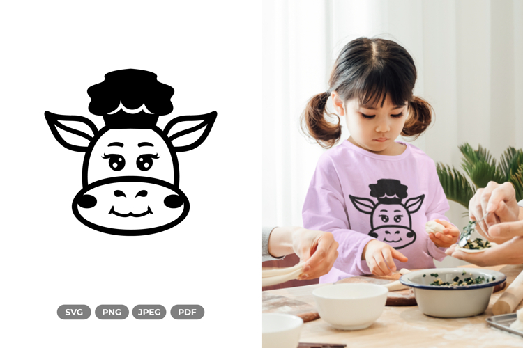 Kawaii Cow Chef SVG & Clipart - Doodle Animal