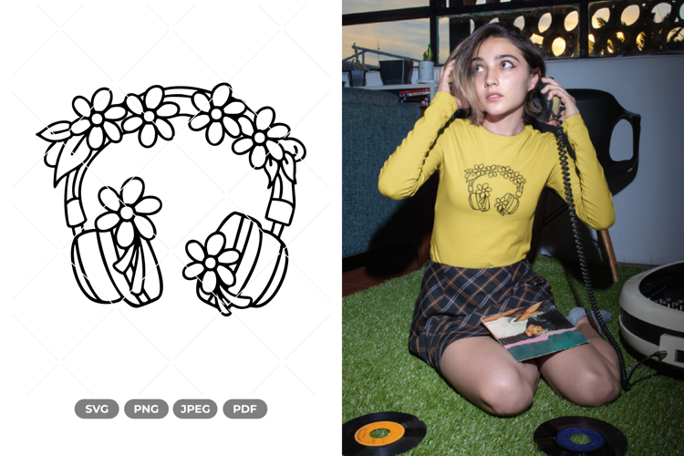 Floral Headphone SVG & Clipart
