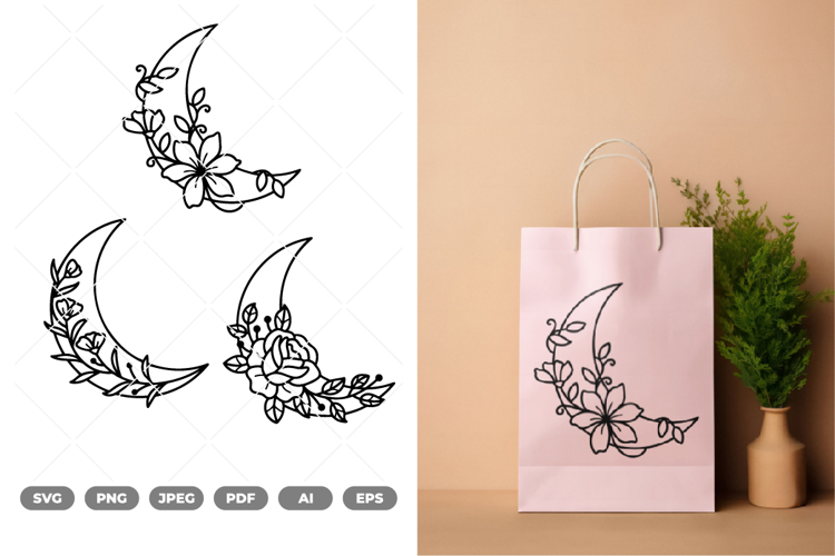 Floral Moon SVG & Clipart