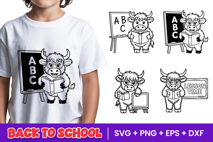 Cute School Highland Cow SVG PNG
