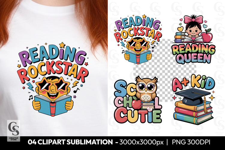 Reading Rockstar Clipart Sublimation PNG