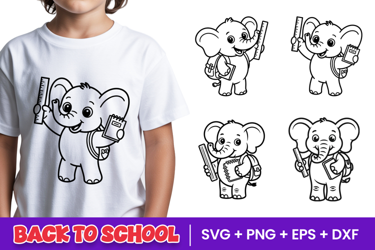 Cute School Elephant Student SVG PNG