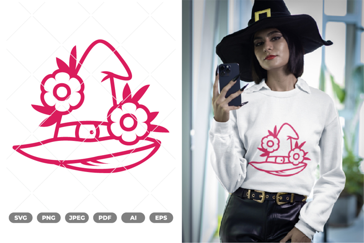Floral Witch Hat SVG & Clipart