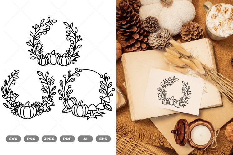 Fall Harvest Wreath SVG & Clipart example image 1