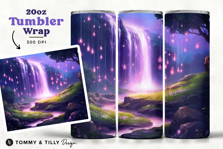 Mystical Waterfall Tumbler Wrap PNG | 20oz Straight & Tapere